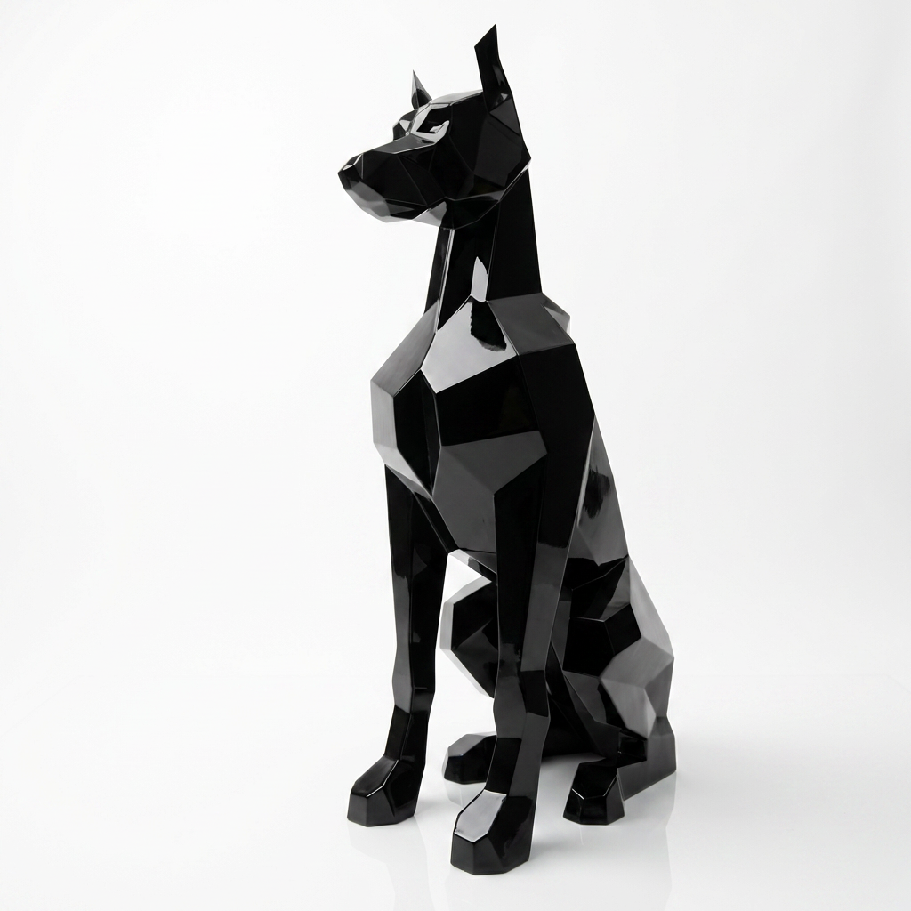 Grande Sculpture Chien Doberman Facettée - Sculpture Origami