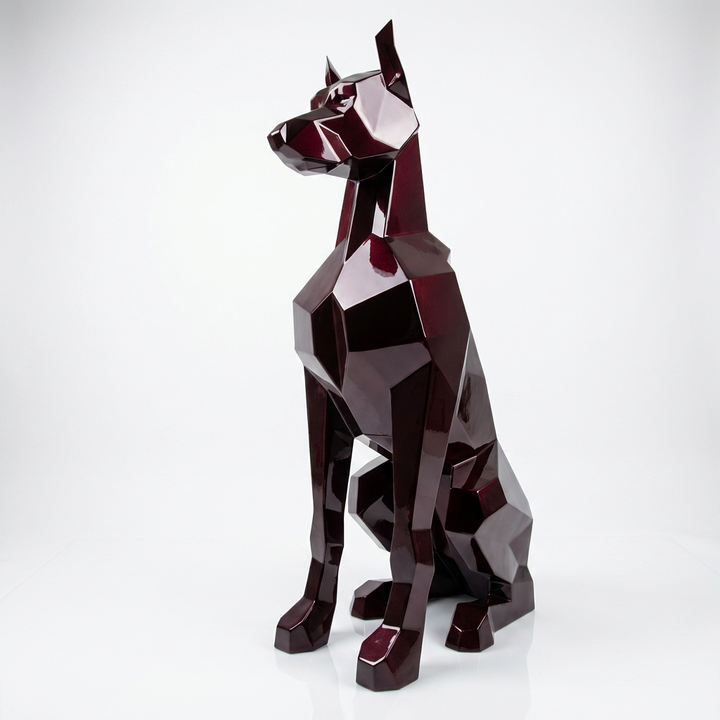 Grande Sculpture Chien Doberman Facettée - Sculpture Origami