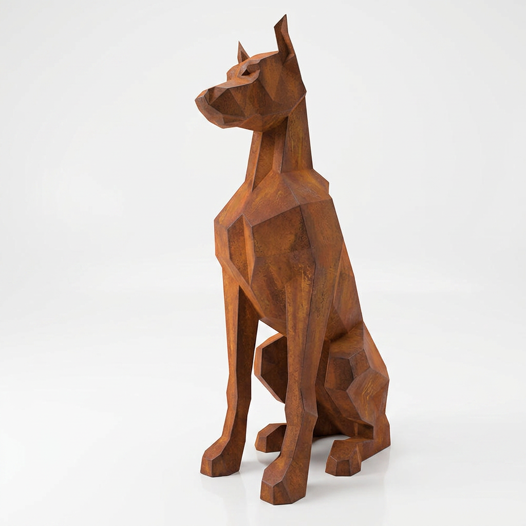 Grande Sculpture Chien Doberman Facettée - Sculpture Origami