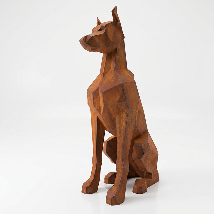 Grande Sculpture Chien Doberman Facettée - Sculpture Origami
