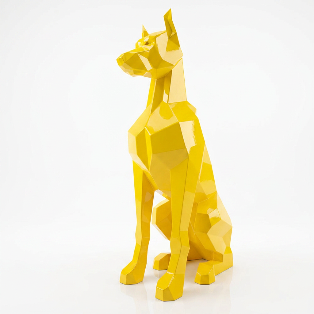 Grande Sculpture Chien Doberman Facettée - Sculpture Origami