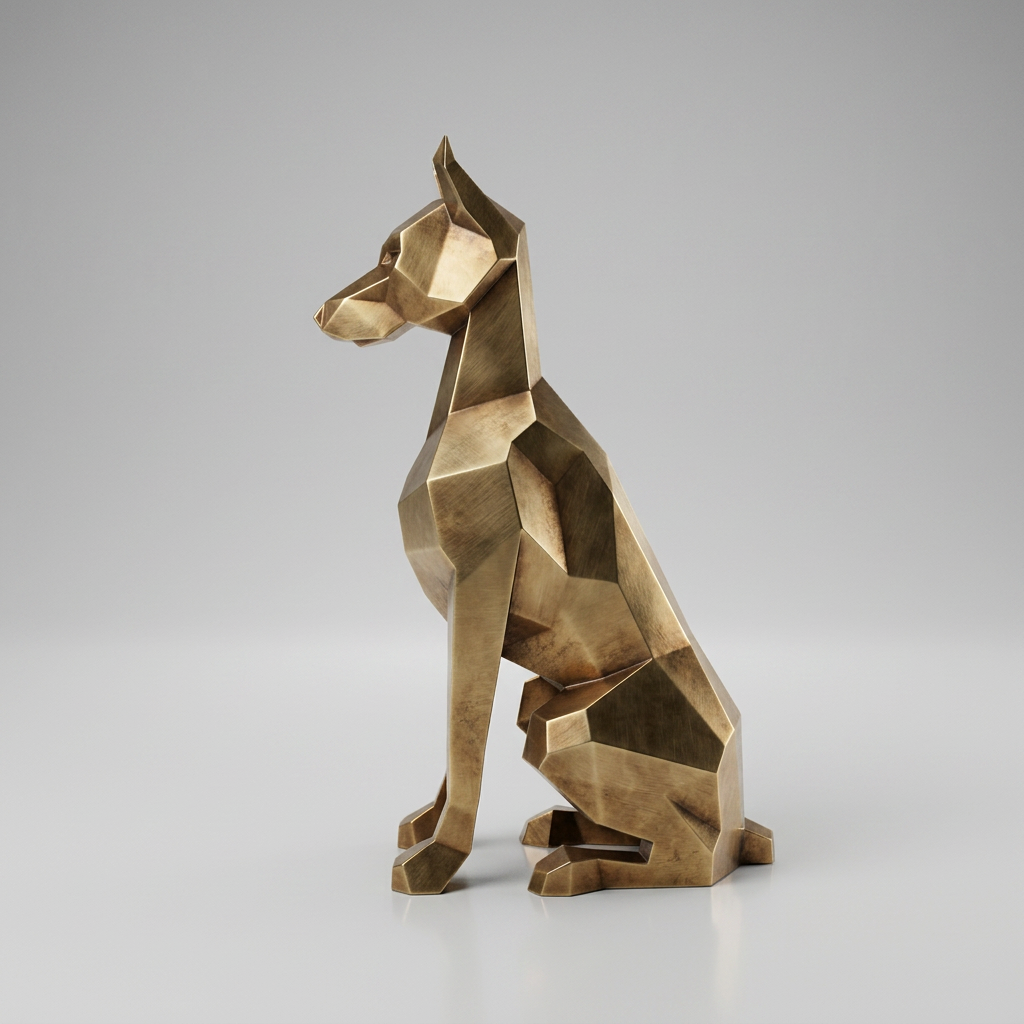 Grande Sculpture Chien Doberman Facettée - Sculpture Origami