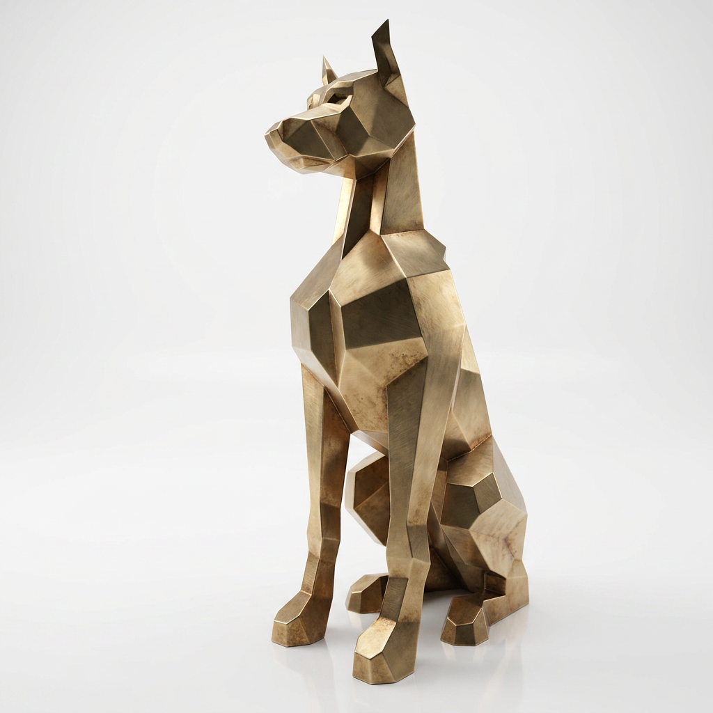 Grande Sculpture Chien Doberman Facettée - Sculpture Origami