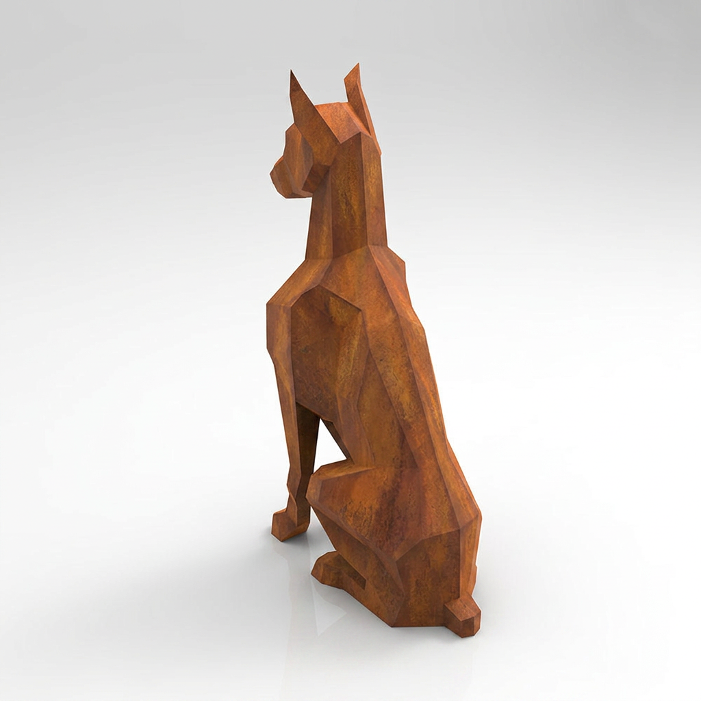 Grande Sculpture Chien Doberman Facettée - Sculpture Origami