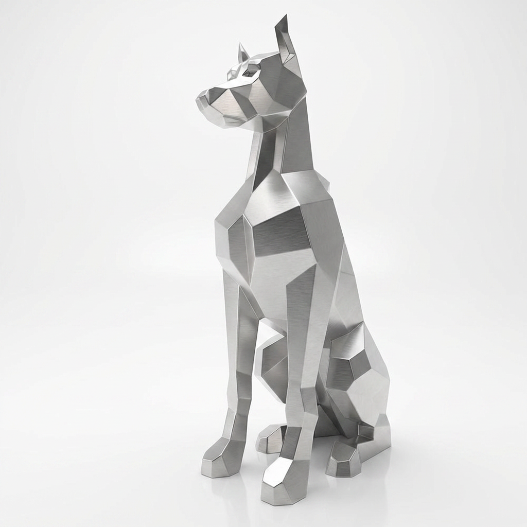 Grande Sculpture Chien Doberman Facettée - Sculpture Origami
