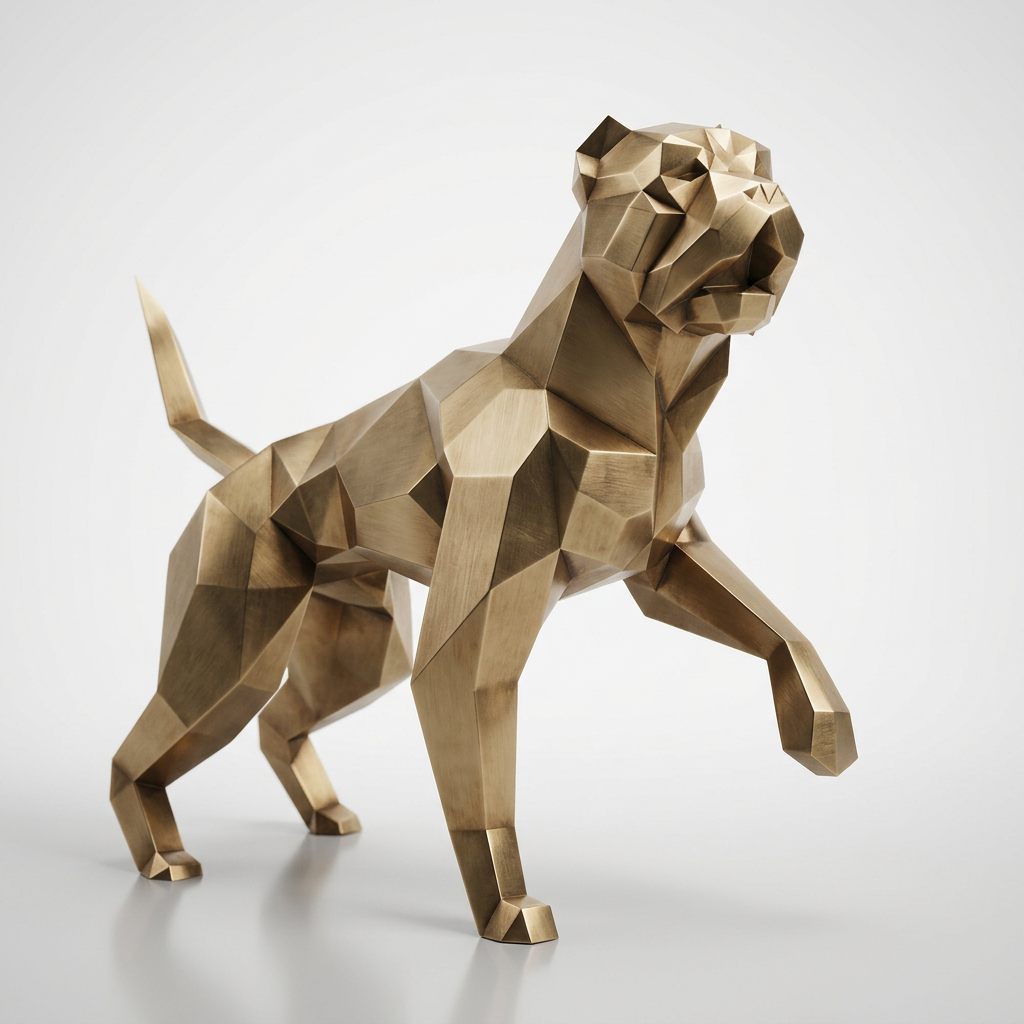 Sculpture Chien Pitbull Facettée - Sculpture Origami