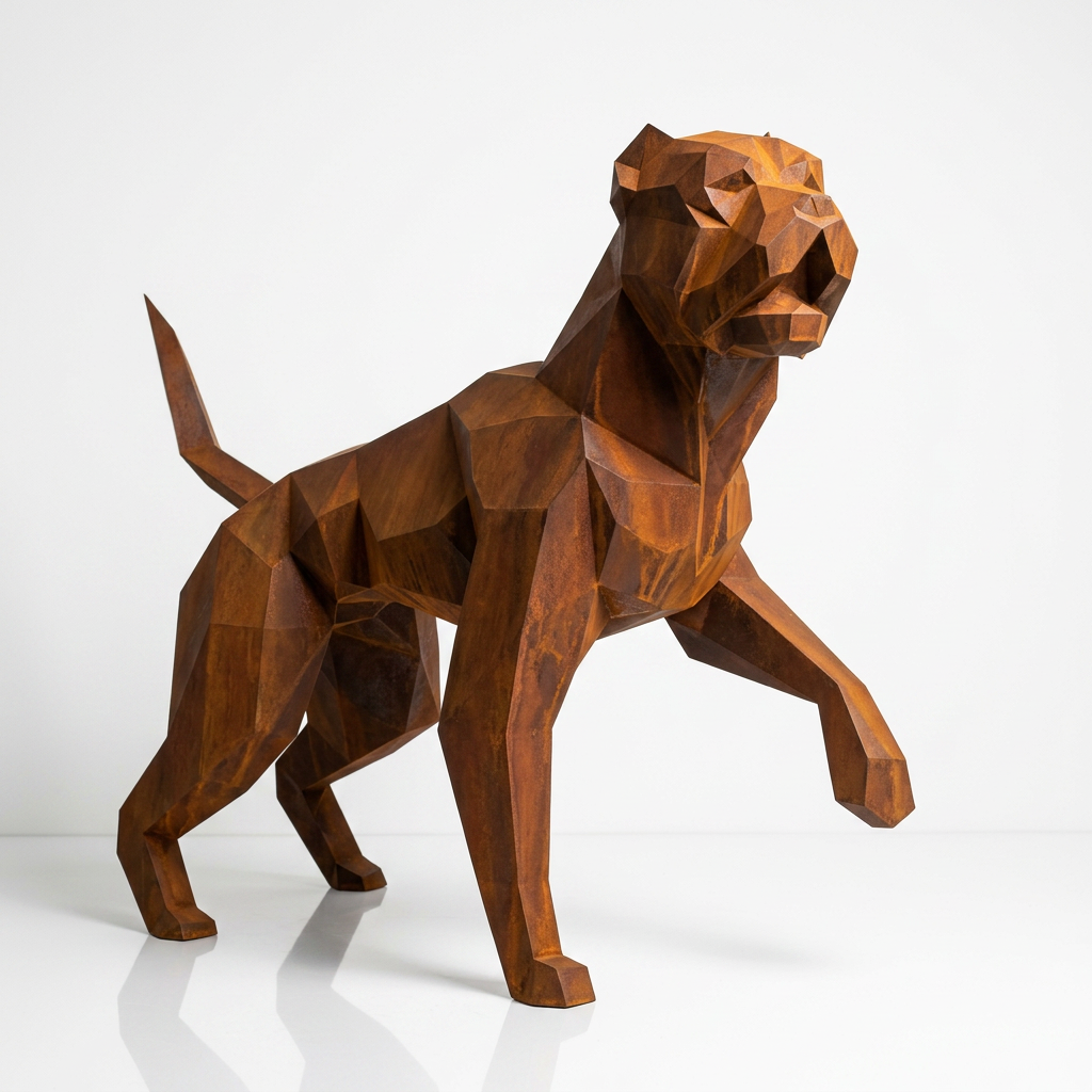 Sculpture Chien Pitbull Facettée - Sculpture Origami