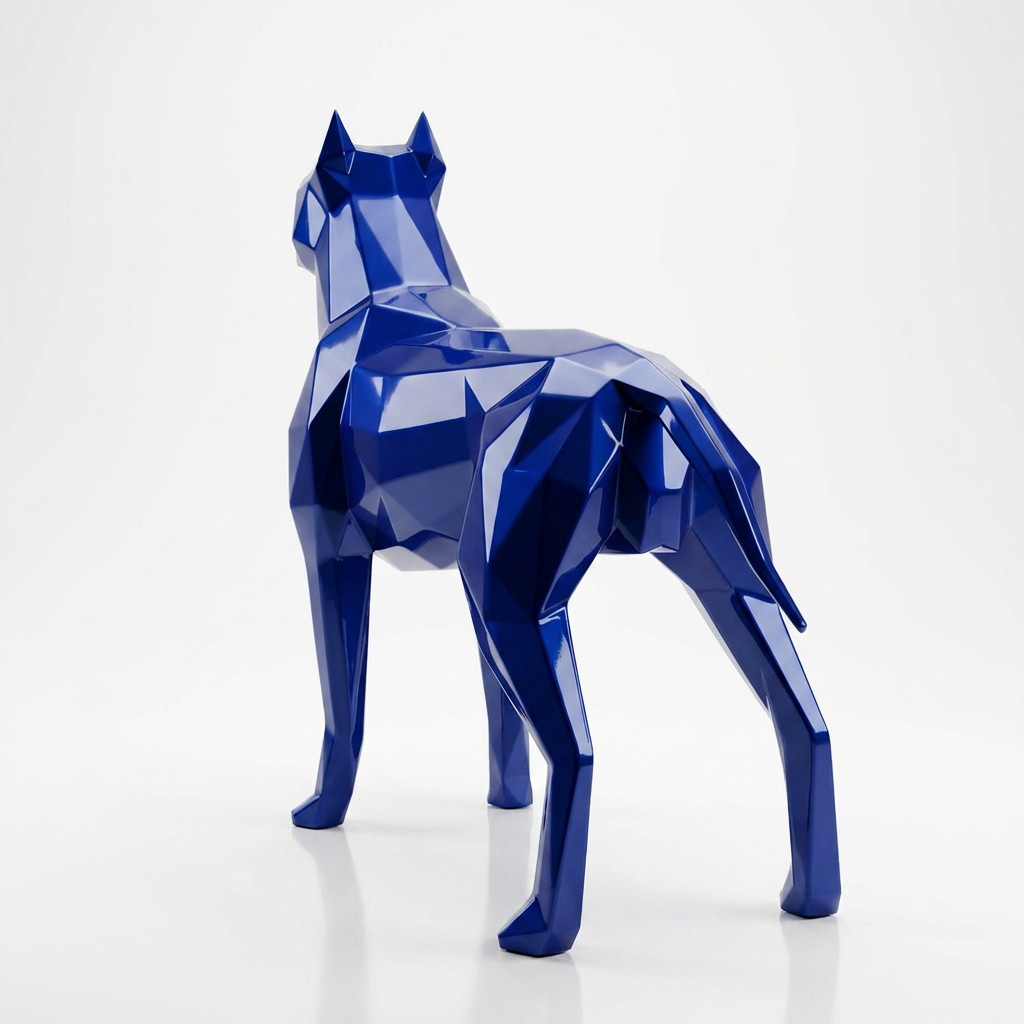 Grande Sculpture Chien de Garde Facettée - Sculpture Origami
