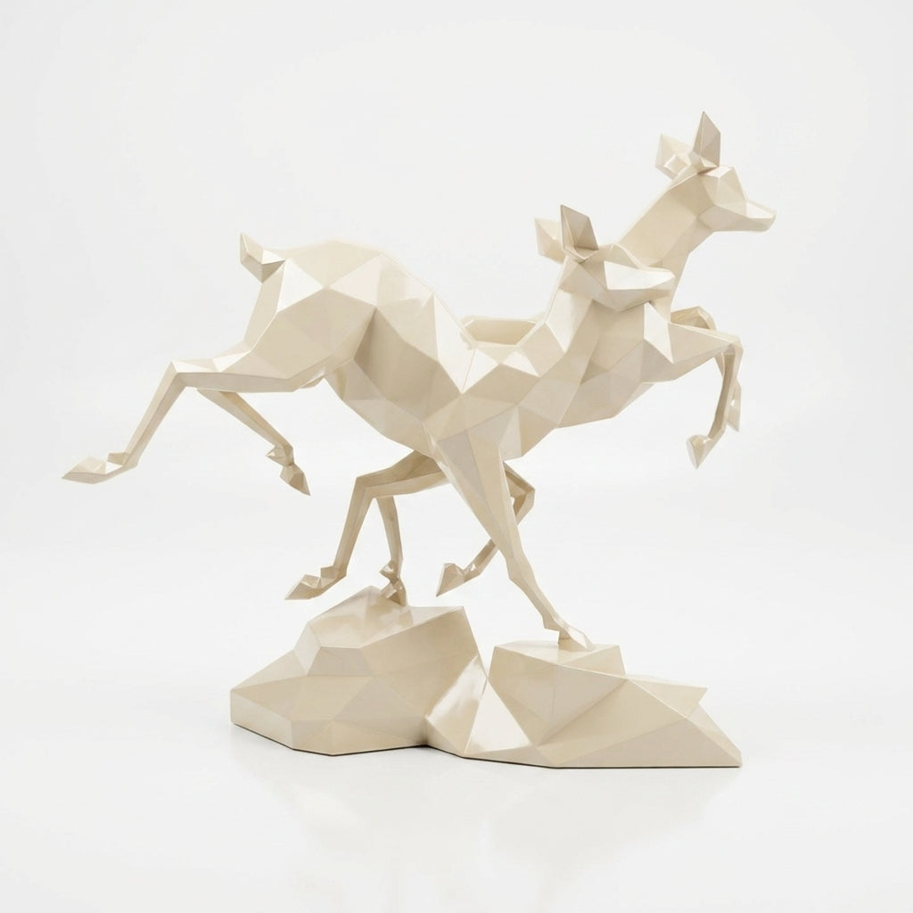 Grande Sculpture Couple de Gazelles - Sculpture Origami