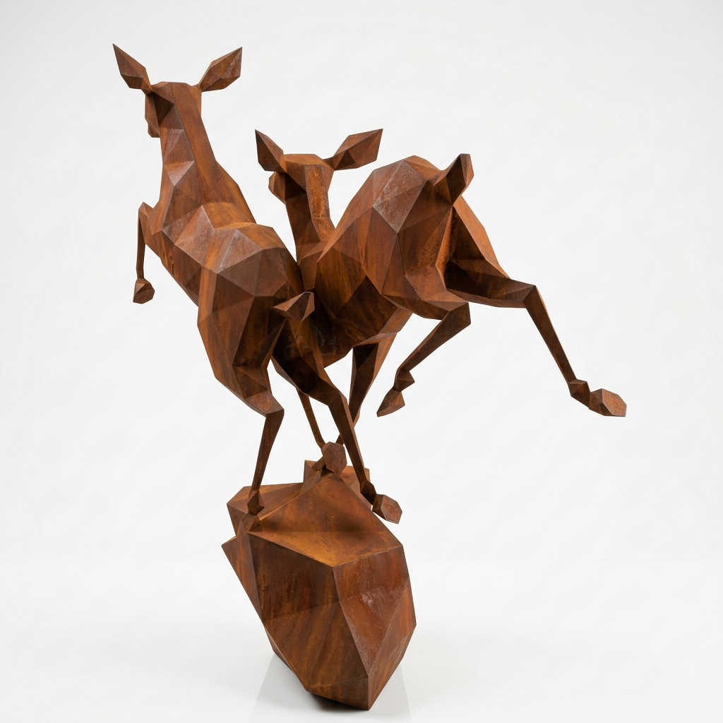Grande Sculpture Couple de Gazelles - Sculpture Origami