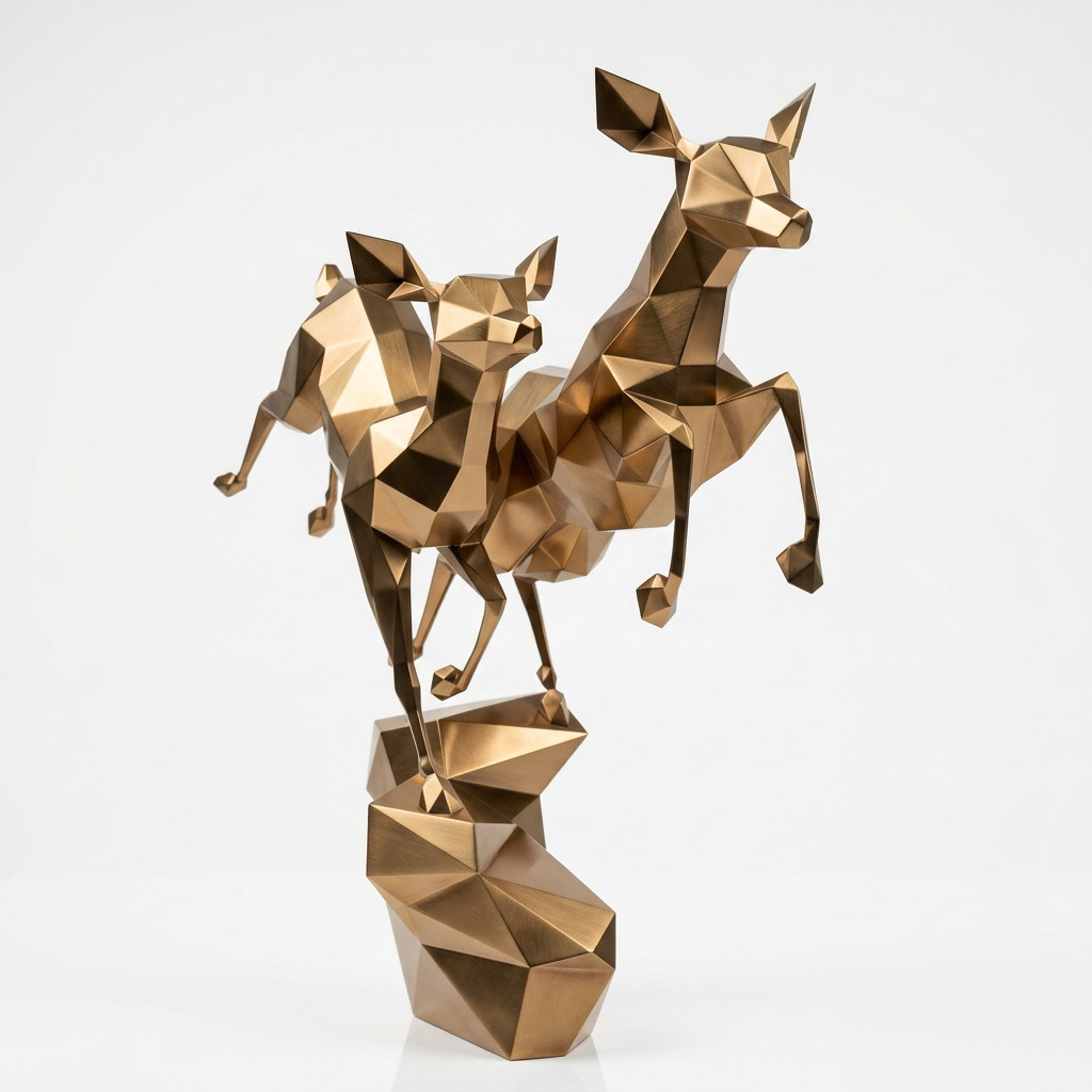 Grande Sculpture Couple de Gazelles - Sculpture Origami
