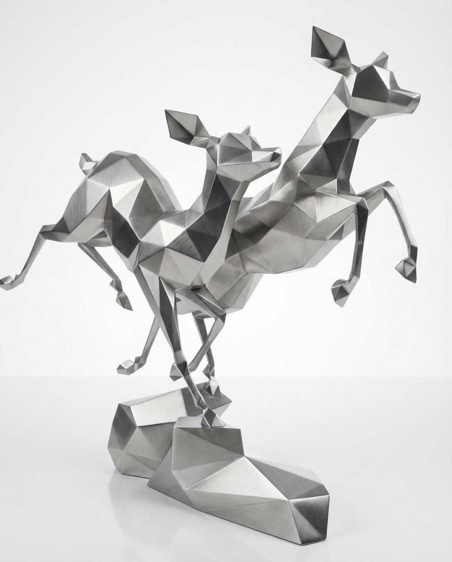 Grande Sculpture Couple de Gazelles - Sculpture Origami