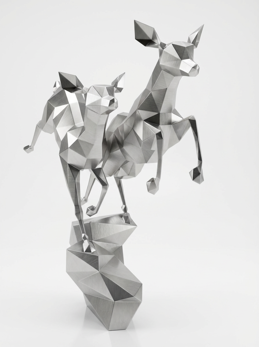 Grande Sculpture Couple de Gazelles - Sculpture Origami