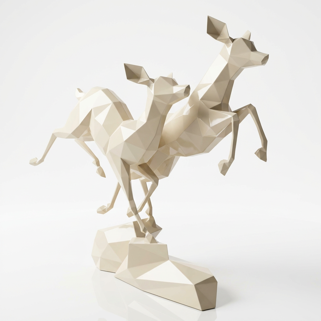 Grande Sculpture Couple de Gazelles - Sculpture Origami