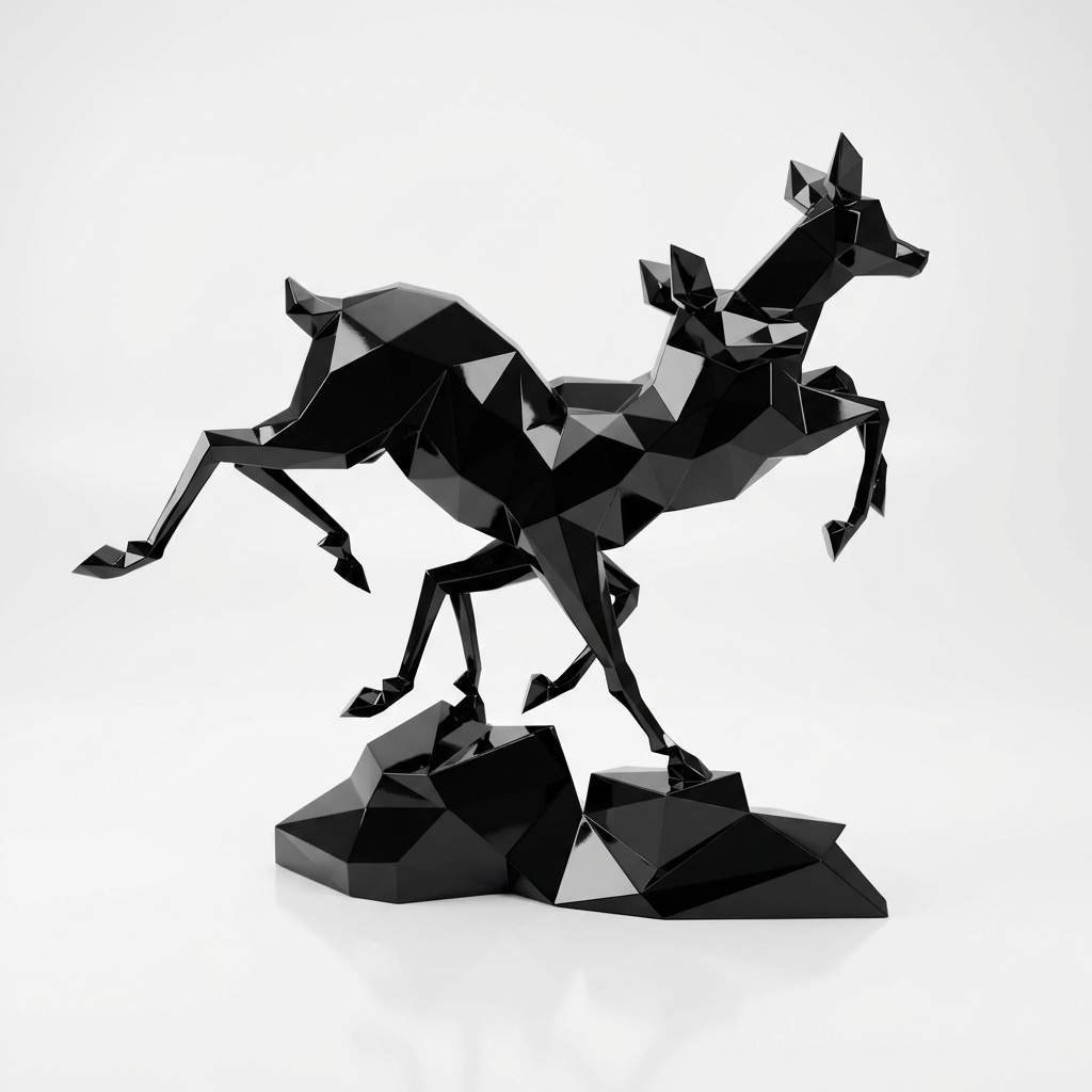 Grande Sculpture Couple de Gazelles - Sculpture Origami