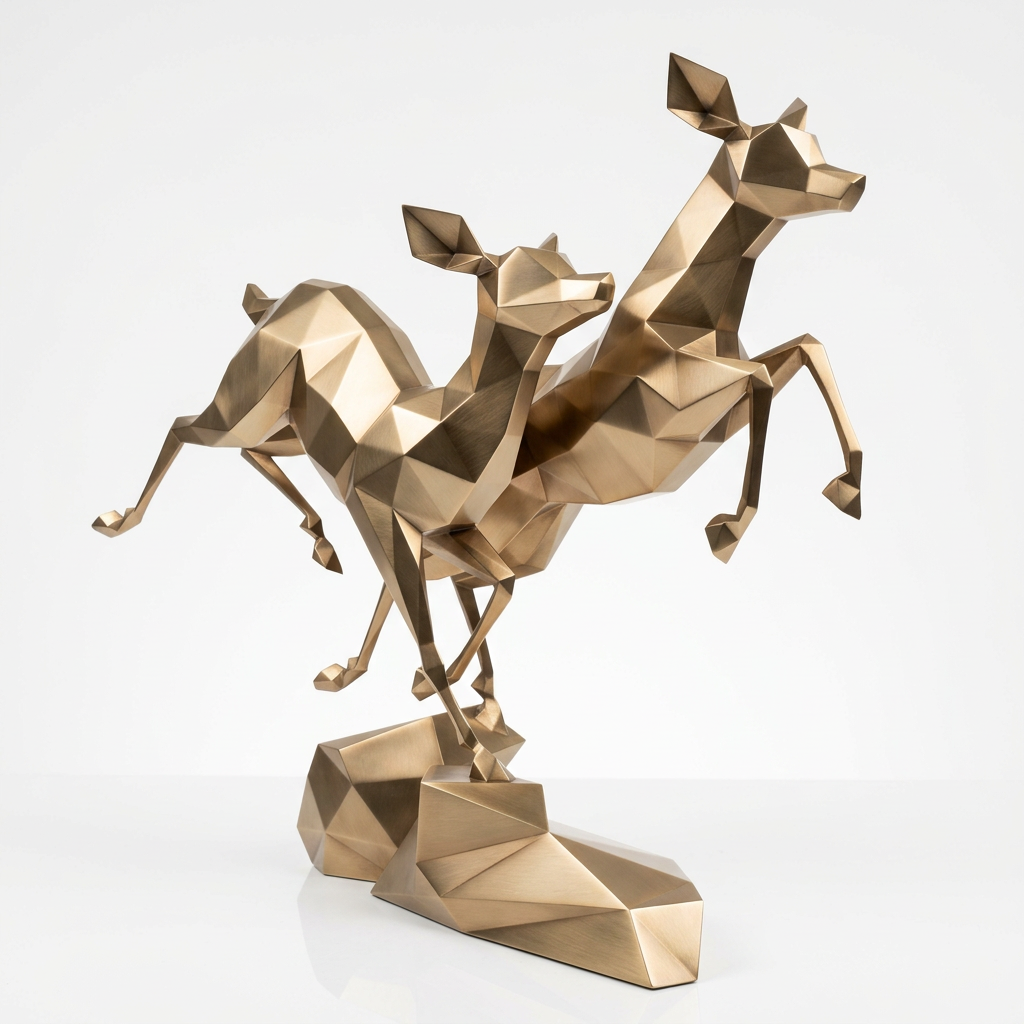 Grande Sculpture Couple de Gazelles - Sculpture Origami