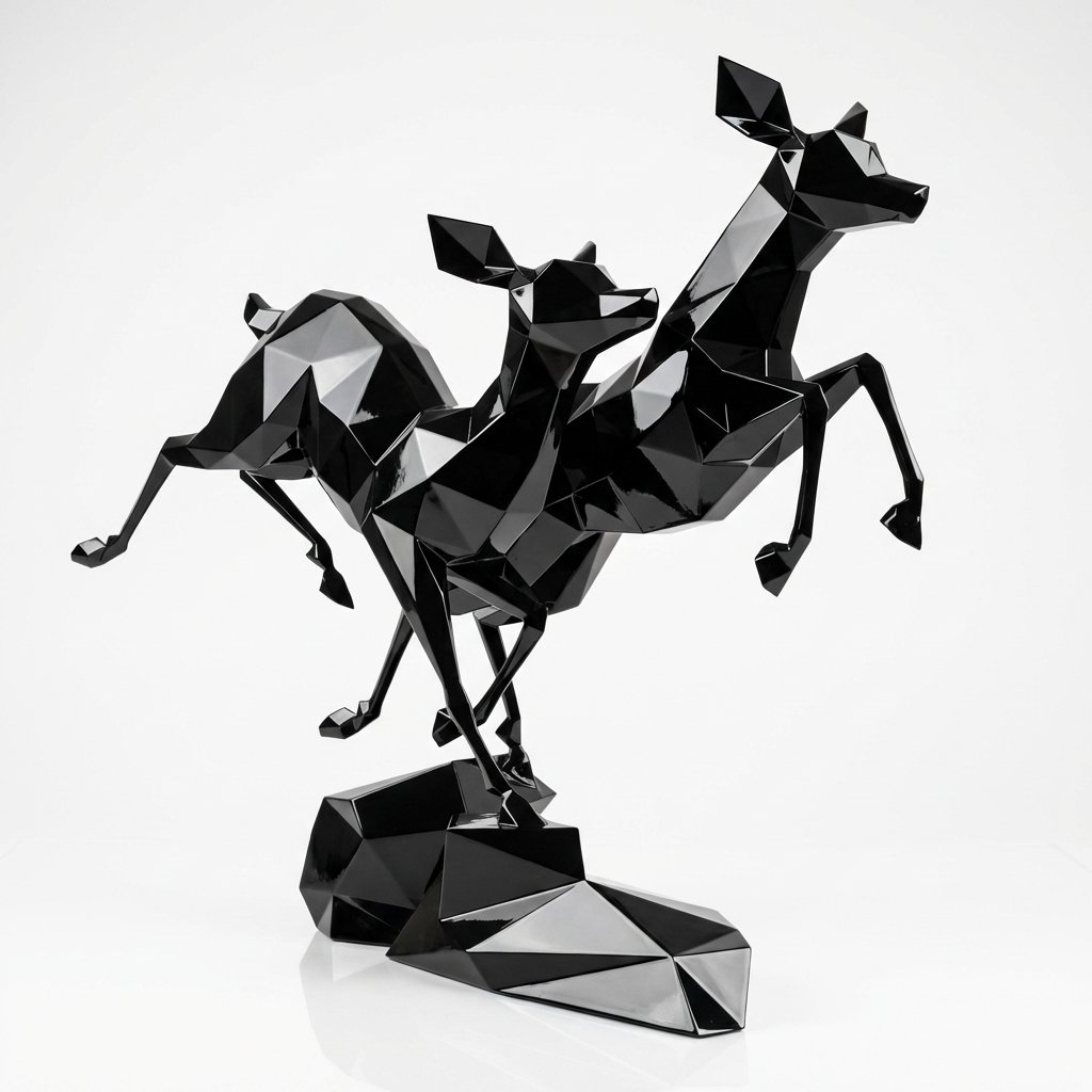 Grande Sculpture Couple de Gazelles - Sculpture Origami