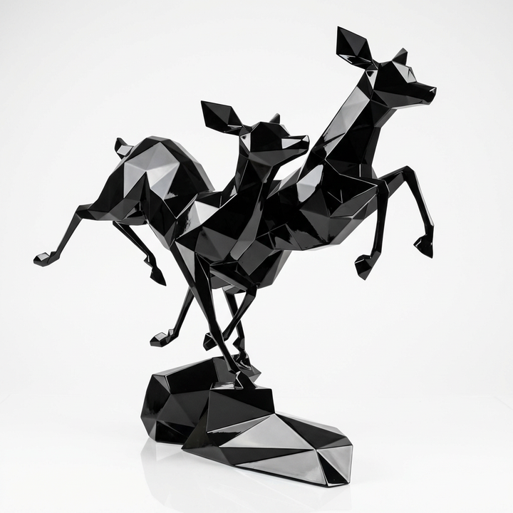 Grande Sculpture Couple de Gazelles - Sculpture Origami