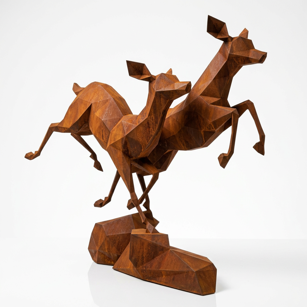 Grande Sculpture Couple de Gazelles - Sculpture Origami