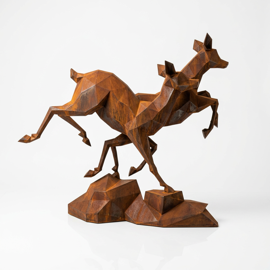 Grande Sculpture Couple de Gazelles - Sculpture Origami