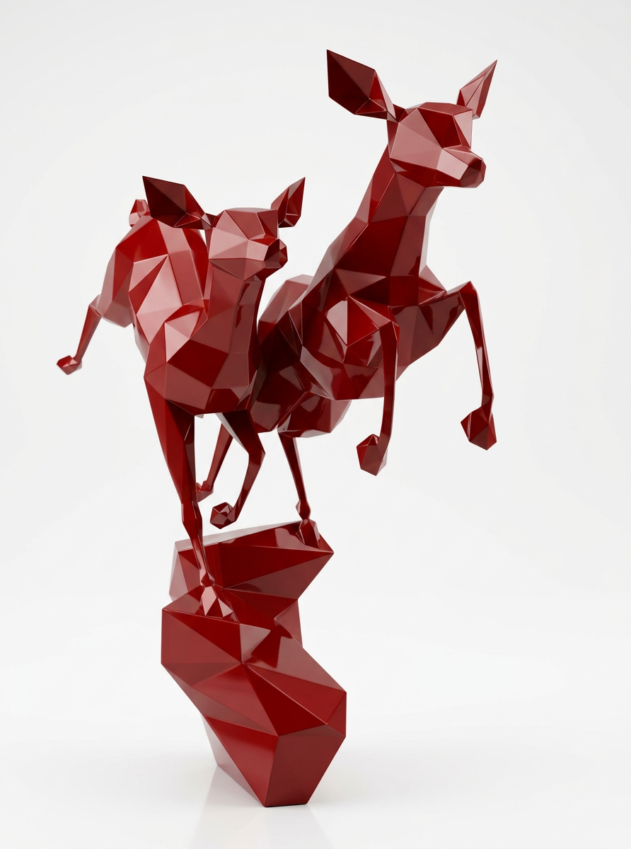 Grande Sculpture Couple de Gazelles - Sculpture Origami