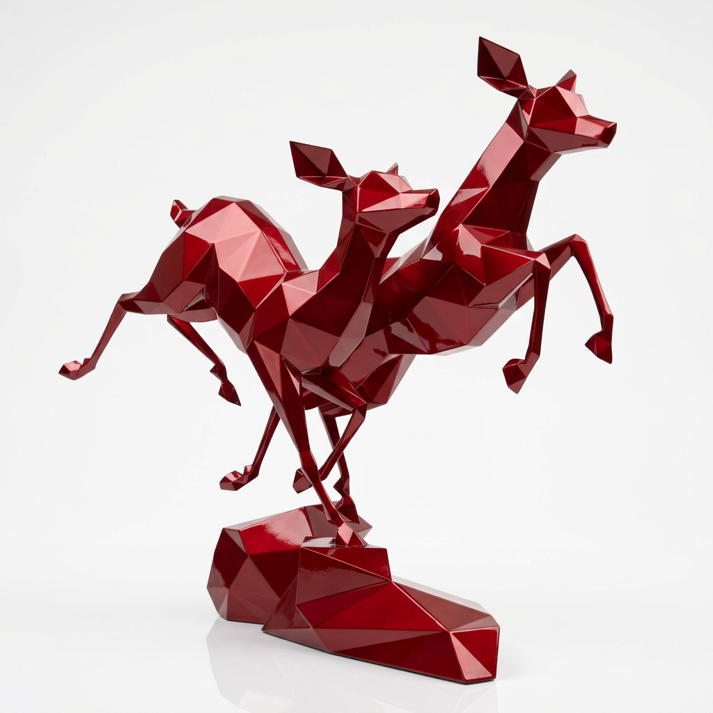 Grande Sculpture Couple de Gazelles - Sculpture Origami