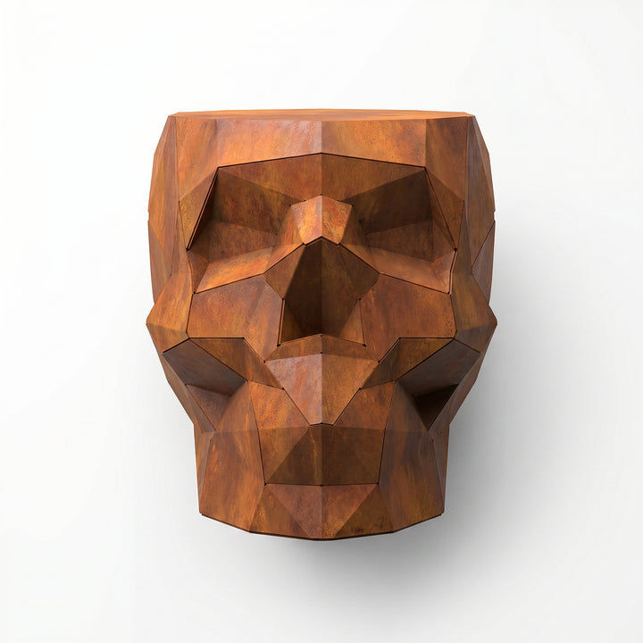 Sculpture pot de fleurs en forme de crâne facetté design.