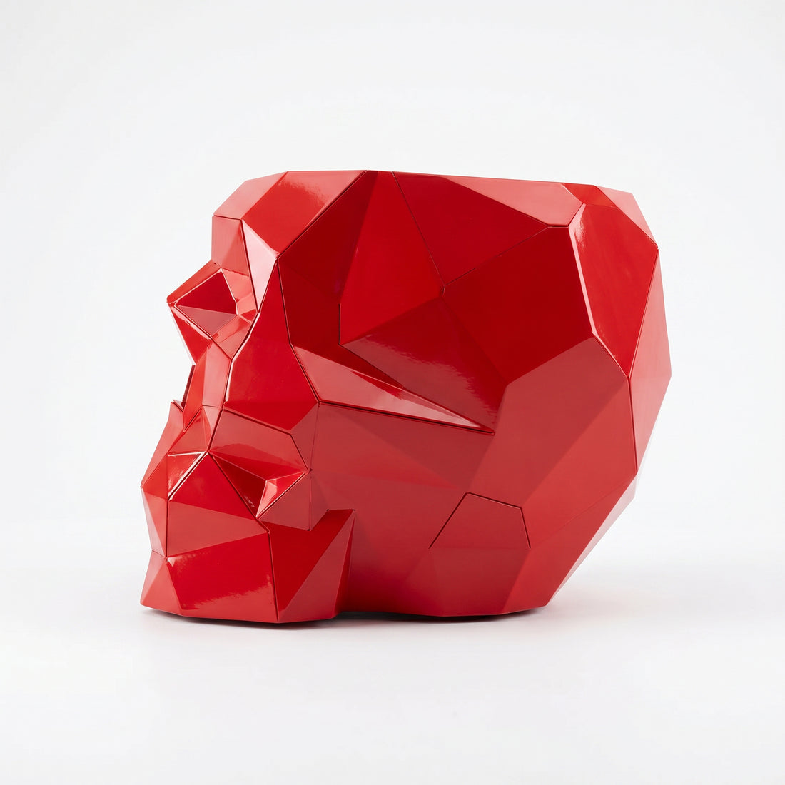 Sculpture pot de fleurs en forme de crâne facetté design. - Sculpture Origami
