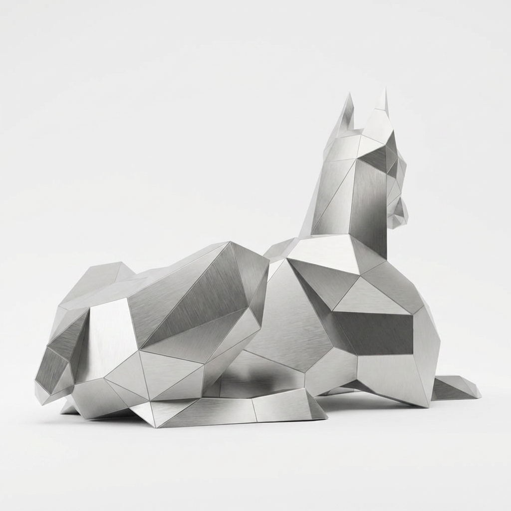 Grande Sculpture Doberman Allongé Facettée - Sculpture Origami