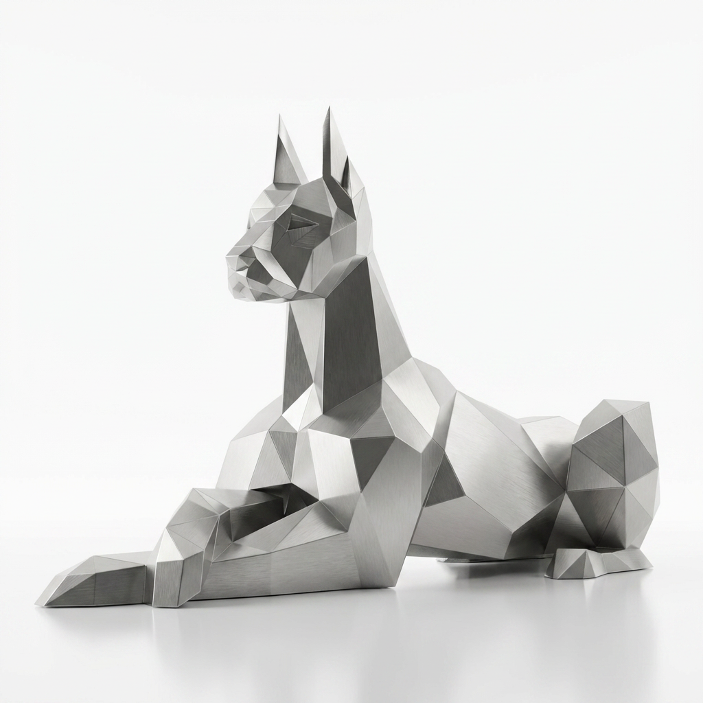 Grande Sculpture Doberman Allongé Facettée - Sculpture Origami