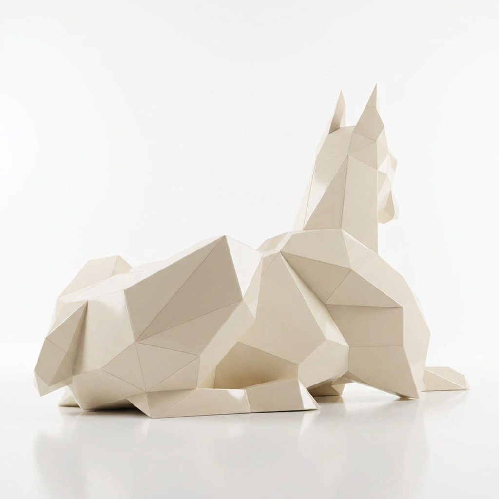 Grande Sculpture Doberman Allongé Facettée - Sculpture Origami