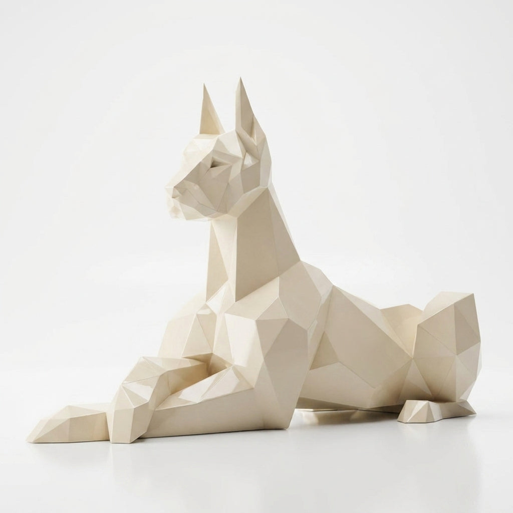 Grande Sculpture Doberman Allongé Facettée - Sculpture Origami