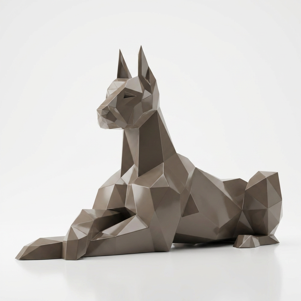 Grande Sculpture Doberman Allongé Facettée - Sculpture Origami