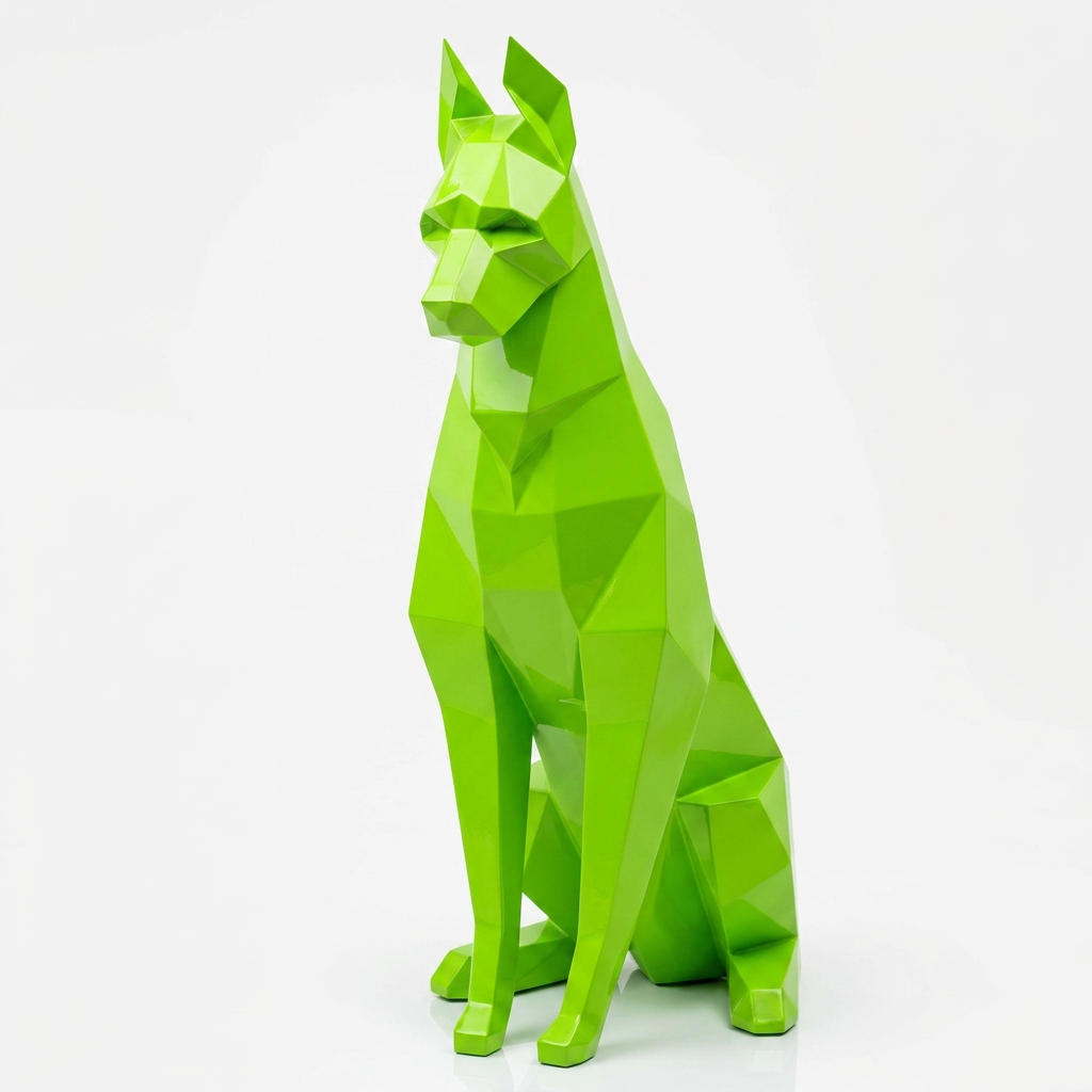 Grande Sculpture Doberman Assis Facettée - Sculpture Origami