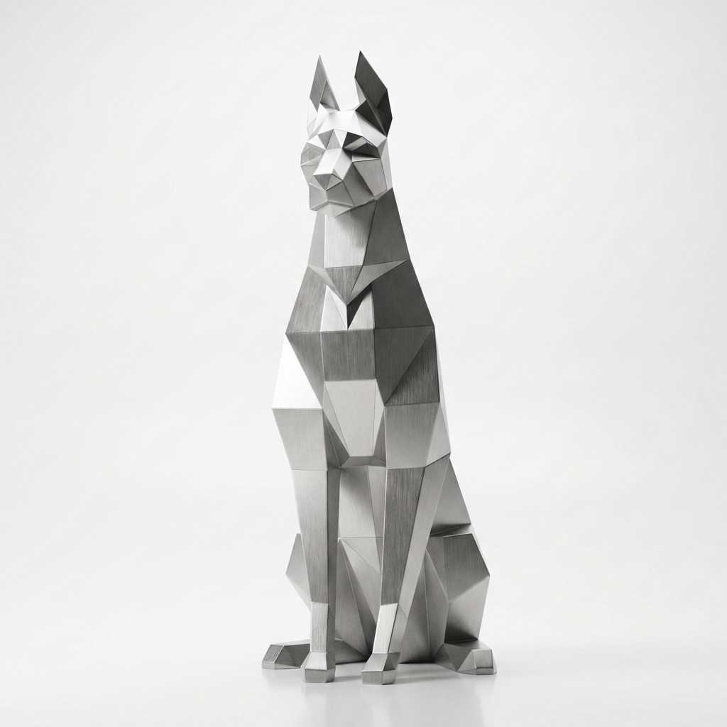 Grande Sculpture Doberman Assis Facettée - Sculpture Origami