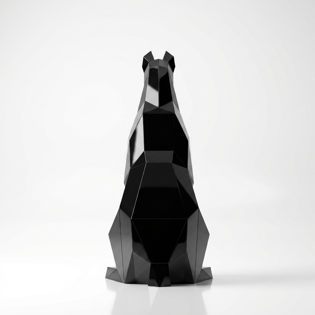 Grande Sculpture Doberman Assis Facettée - Sculpture Origami
