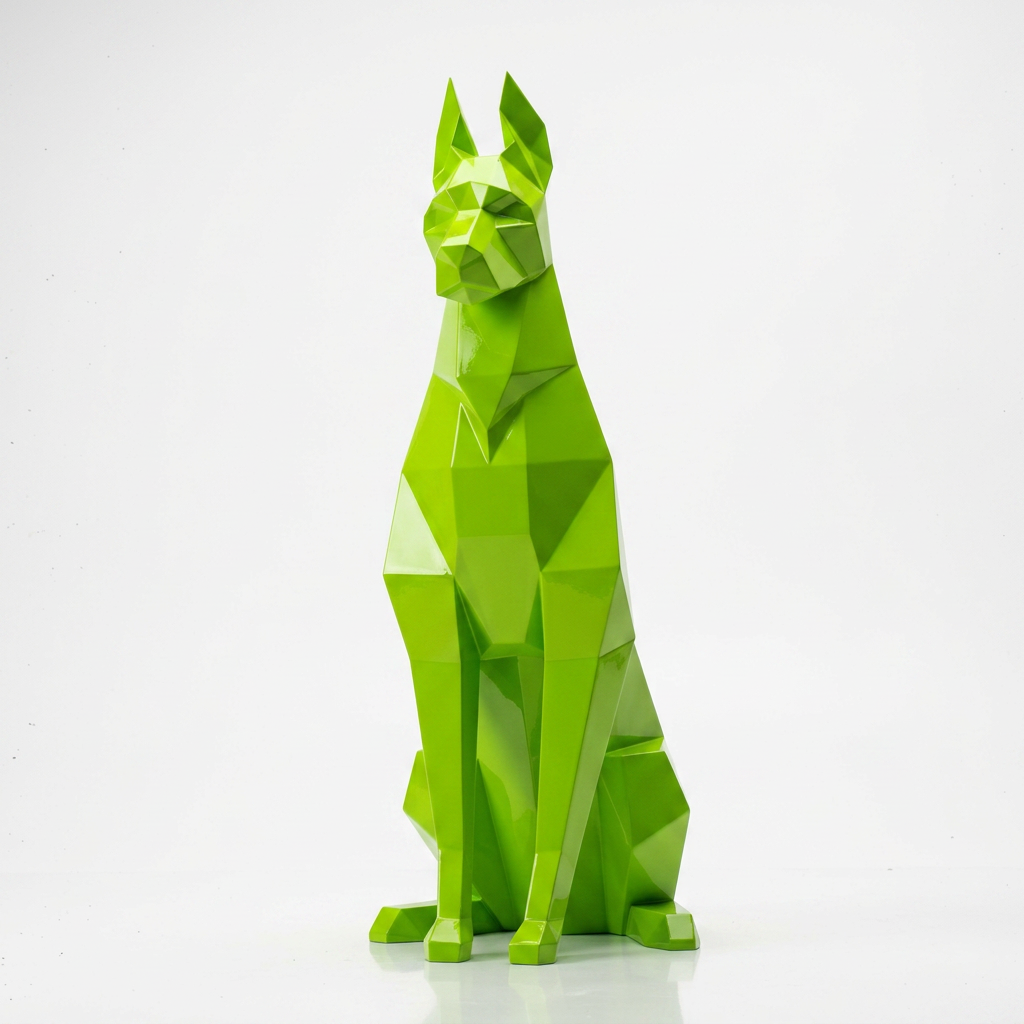 Grande Sculpture Doberman Assis Facettée - Sculpture Origami