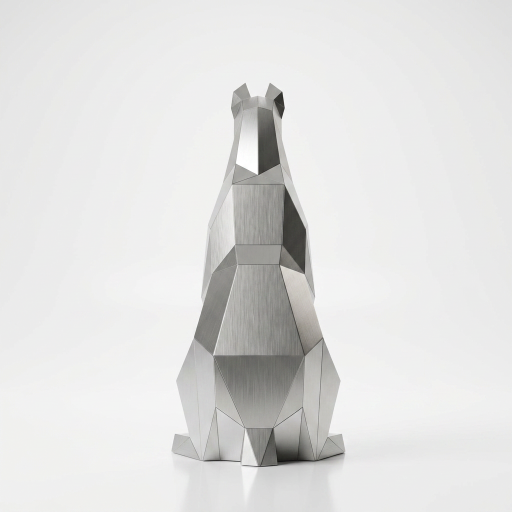 Grande Sculpture Doberman Assis Facettée - Sculpture Origami