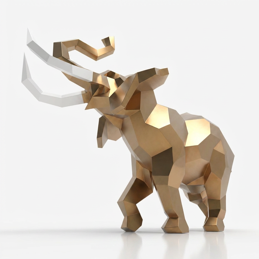 Sculpture Éléphant Origami Facetté - Sculpture Origami
