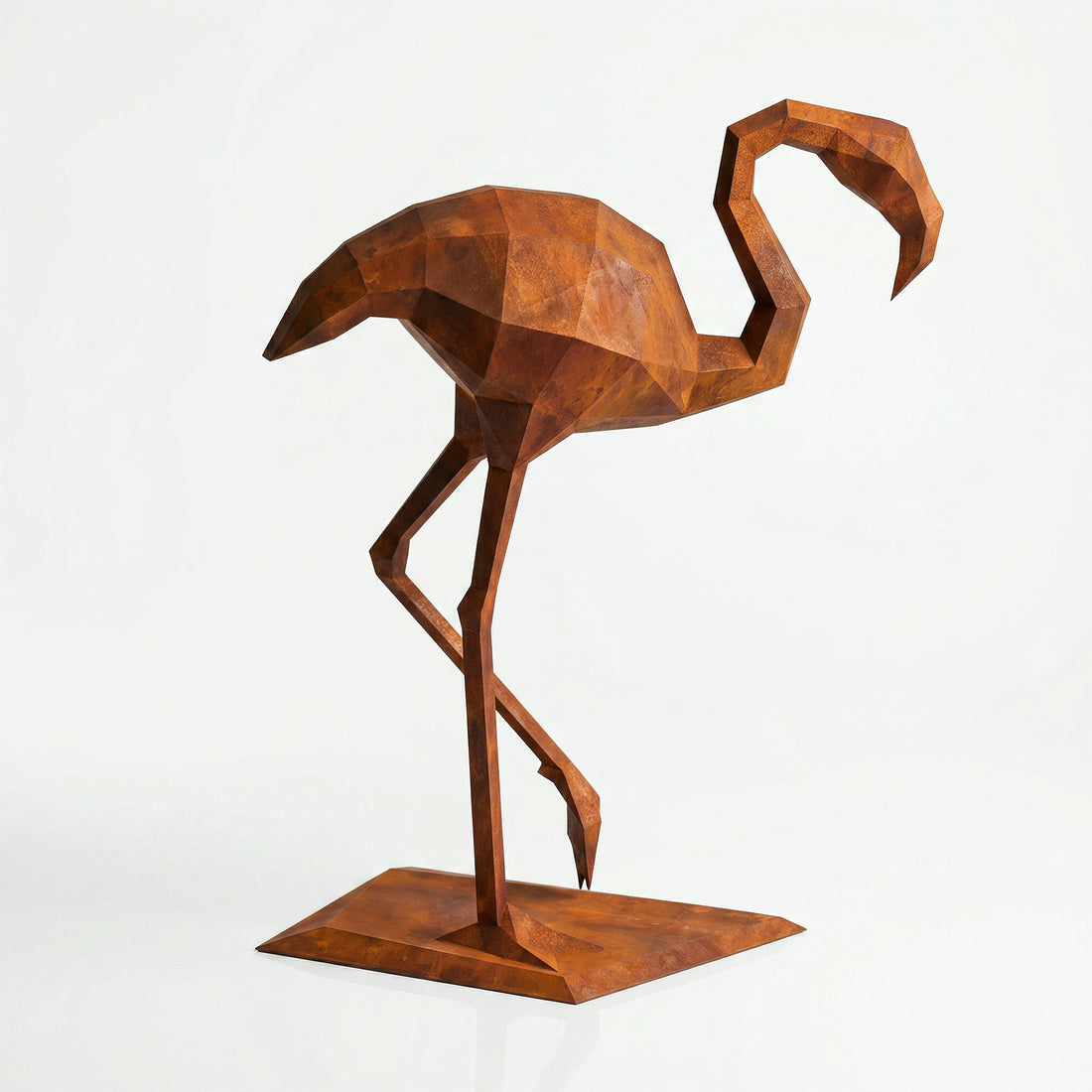 Grande Sculpture Contemporaine Flamant en Corten - Sculpture Origami