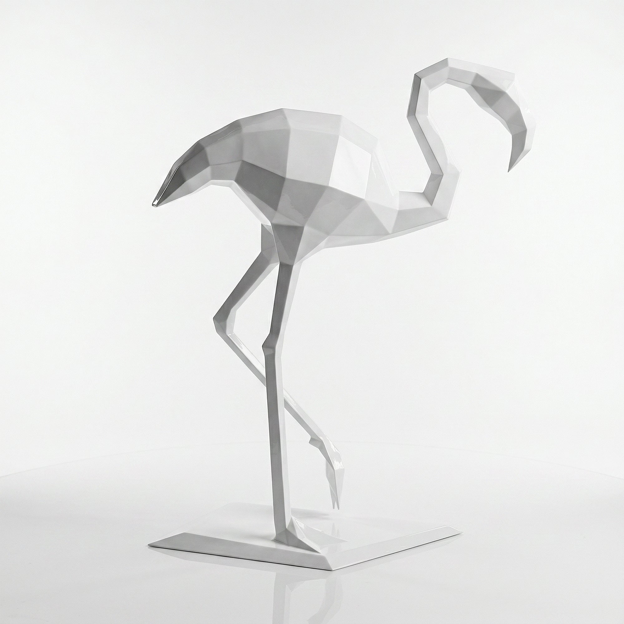 Grande Sculpture Contemporaine Flamant en Résine - Sculpture Origami