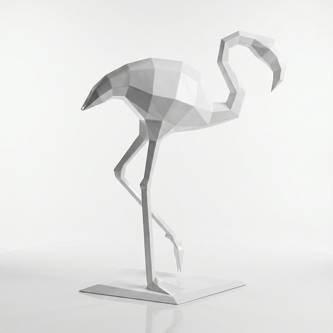 Grande Sculpture Contemporaine Flamant en Résine - Sculpture Origami