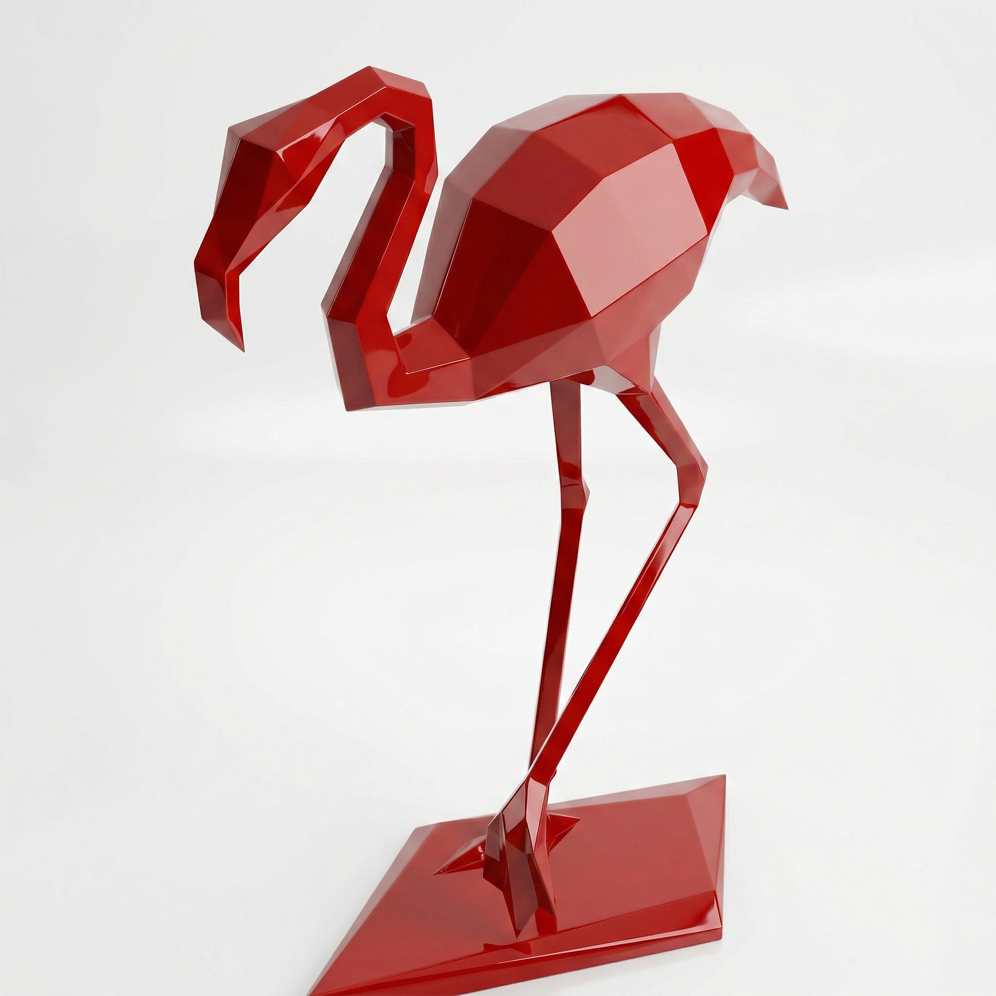 Grande Sculpture Contemporaine Flamant en Résine - Sculpture Origami