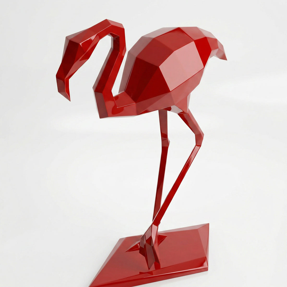 Grande Sculpture Contemporaine Flamant en Résine - Sculpture Origami