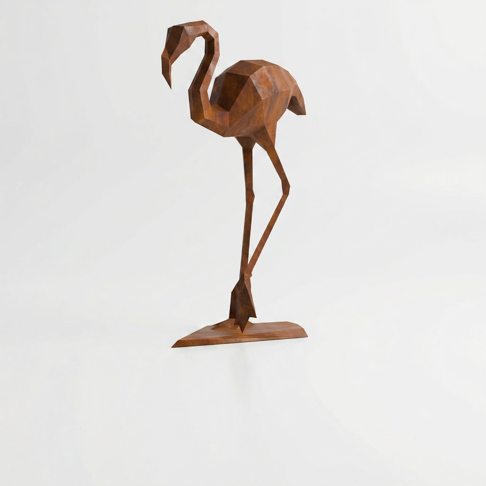 Grande Sculpture Contemporaine Flamant en Corten - Sculpture Origami