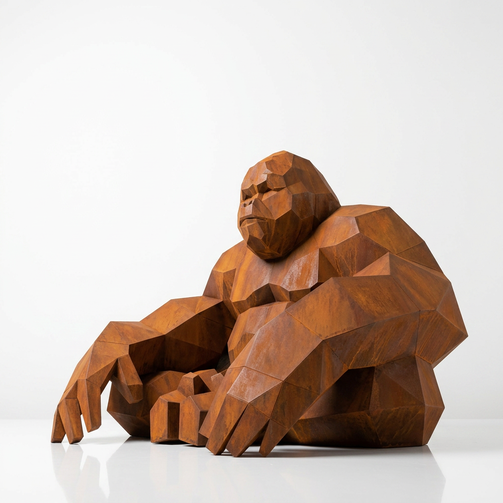 Grande Sculpture Gorille Facettée - Sculpture Origami