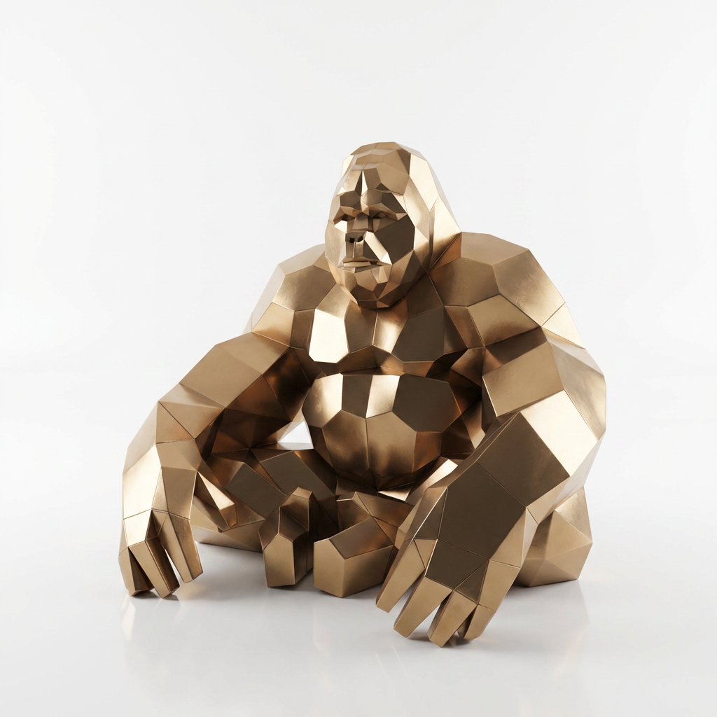 Grande Sculpture Gorille Facettée - Sculpture Origami