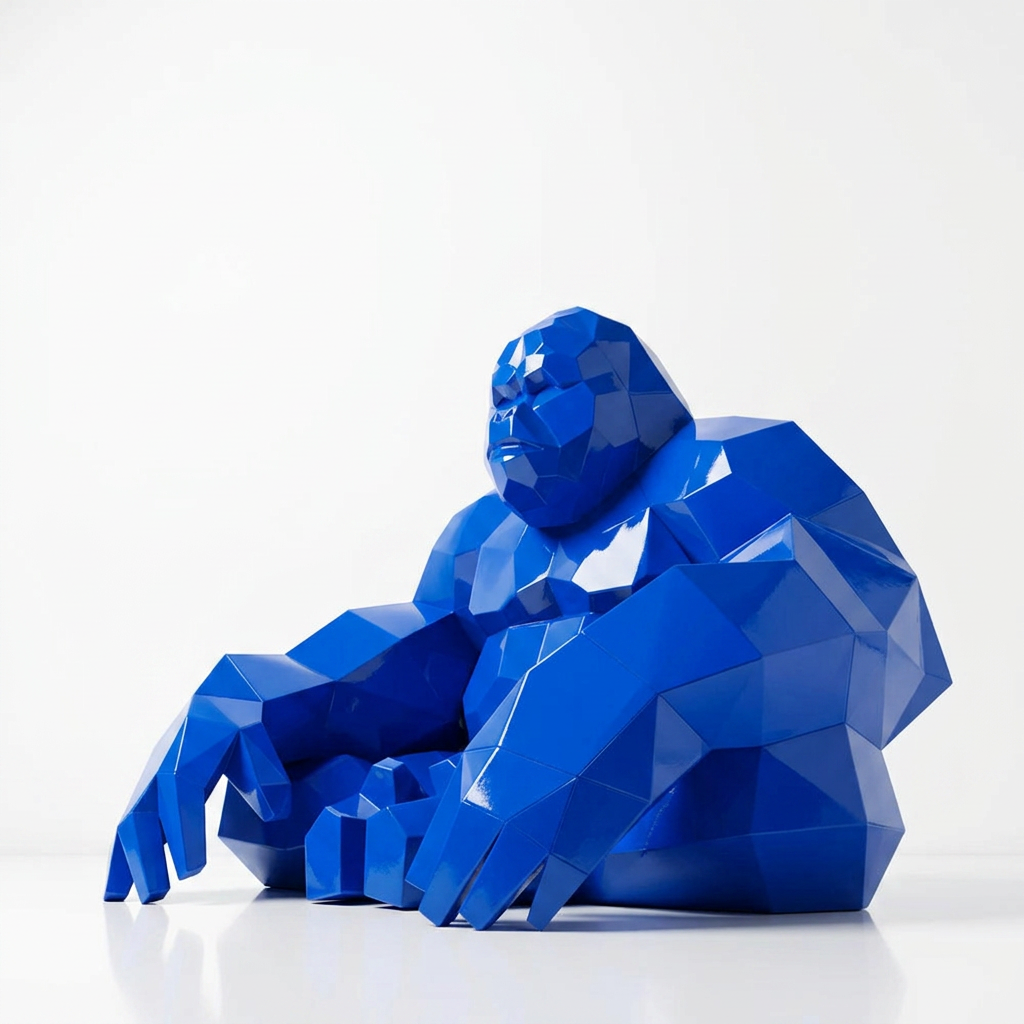 Grande Sculpture Gorille Facettée - Sculpture Origami