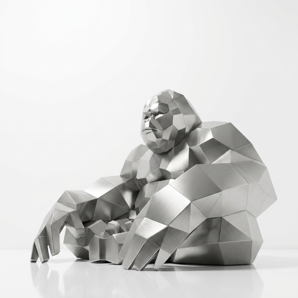 Grande Sculpture Gorille Facettée - Sculpture Origami