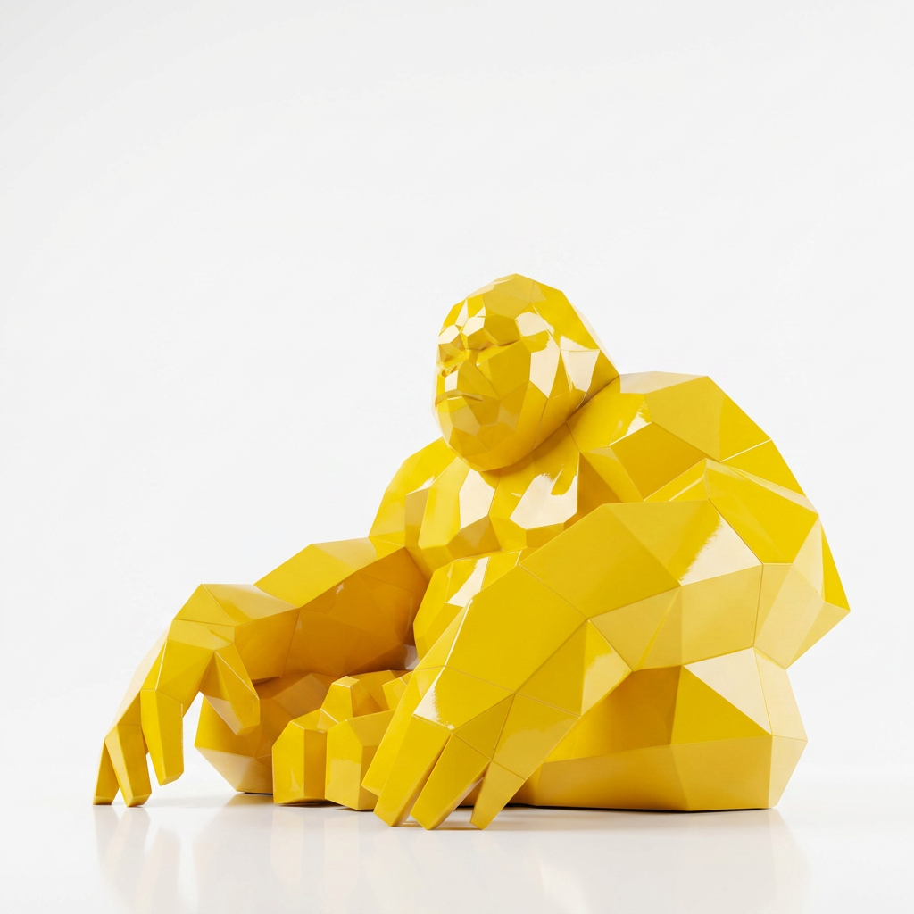 Grande Sculpture Gorille Facettée - Sculpture Origami